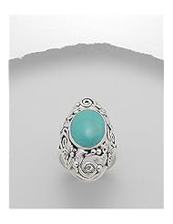 Turquoise (Light Green) Reconstructed stones Ring In 92.5 Sterling Silver