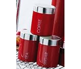 NEW RETRO RED ENAMEL TEA/COFFEE/SUGAR CANISTER SET