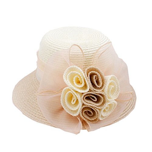 Aniwon Women's Straw Hat Ribbon Flower Sun Hat Wide Brim Bridal Church Derby Cap