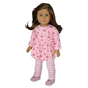 Pink Rose Print Dress and Striped Leggings. Fits 18