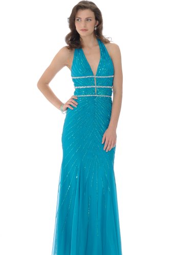 Formal Evening Gown. Beaded Dress for Prom - Party Dress by Sean Collection (8886) Peacock