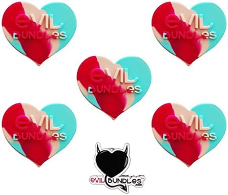 5 Evil Bundles Silicone Concentrate Wax Oil Non Stick Heart Jar Container (Pastel / Magenta / Aqua) FREE PIN