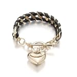 BlingOnly Juicy Couture Style Heart Charm With Black Leather Bronze with Yellow Gold Plating Bracelet