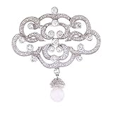 HUGE CZ Diamond Faux Pearl Silver Bridal Brooch
