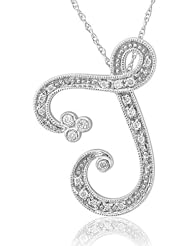 14k White Gold Alphabet Initial Letter T Diamond Pendant Necklace (HI, SI3-I1, 0.12carat)