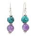Carved Turquoise and Amethyst Gemstone Bead Dangle Earrings on a Hill Tribe Silver Earwire, #7496