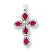 14k White Gold Dia & Ruby Cross Pendant