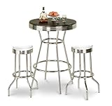 Chrome Bar Table & 2 Chrome Finish Glitter White Vinyl Seat Barstools