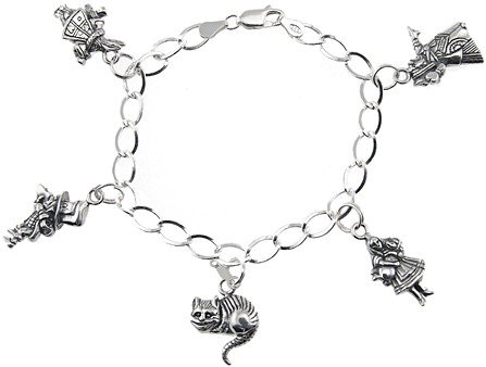 Alice in Wonderland 5 Charm Sterling Silver Bracelet