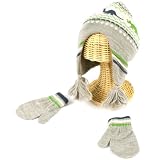 Winter Boys 2-4 Knit Dinosaur Ski Trapper Beanie Hat with Mittens Gloves Set Gray