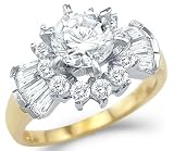 Search : Solid 14k Yellow and White Gold Engagement Cluster CZ Cubic Zirconia Ring 2.0 ct