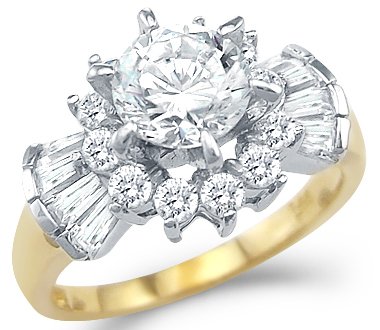 Solid 14k Yellow and White Gold Engagement Cluster CZ Cubic Zirconia Ring 2.0 ct 41%2BKI0JpbsL Solid 14k Yellow and White Gold Engagement Cluster CZ Cubic Zirconia Ring 2.0 ct