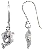 Sterling Silver Jeweled Kissing Dolphins Post Earrings, w/ Cubic Zirconia stones, 7/16 (12mm)
