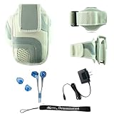 White Adjustable Deluxe Sportband / Workout Armband with Adaptable Neck Str ....