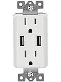 TOPGREENER TU2152A Dual USB Charger with 15A Duplex Tamper Resistant Receptacle, White