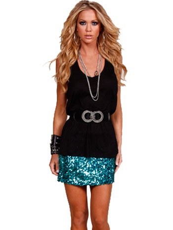 Turquoise Confetti Sequin Mini Skirt