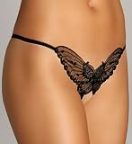 Sheer Crotchless Panty Sexy Lingerie Intimate Apparel with Butterfly Appliqué Pearl and Sequined Detail