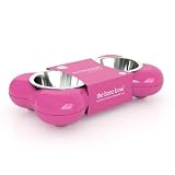Picture of Hing Designs The Bone Bowl with Non Slip Rubber Feet and Dishwasher Safe Removable Stainless Steel Bowls, Pink