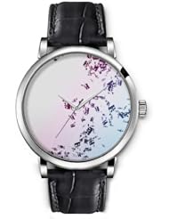 SPRAWL Aanalog Fashion Series Silver Ladies Watches of Genuine Black Leather Strap,Unique Wrist Watch for Women Girls Designed with World of music