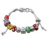 Silver Peace Love Heart Charm Link Toggle Bracelet