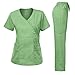 Dagacci Uniform Women's Scrub Set Stretch and Y-Neck Lace Trim Top and Pants