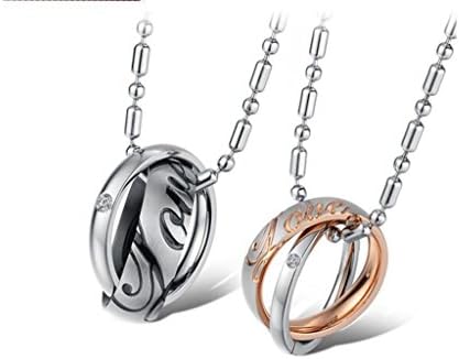 TIDOO Jewelry Fashion His & Hers Matching Set Stainless Steel Pendant Necklace Inlaid Cubic Zirconia "LOVE" Rings Pendant Neck Chain Torque For Couple Lover Party Wedding Anniversary Engagement Promise