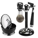 Black Metal Finish Shaving Set With Mirror Shaving Bowl
