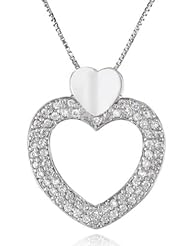Sterling Silver Micro Pave Cubic Zirconia Heart Chain Pendant Necklace, 18"