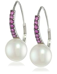 10k White Gold Sapphire and Freshwater Cultured Pearl Leverback Earrings