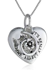 Sterling Silver "Its Really Pretty Simple All I Need Is You, Me + You=Happy" Two Charm Reversible Heart Necklace, 18"