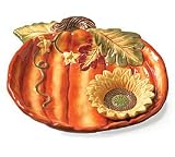Pumpkin Shape Chip & Dip Plate Featuring Sunflower Dish