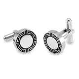 Stainless Steel Cufflinks with Black Enamel Inlay and Laser Carved Design