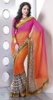 Orange Poly Georgette Saree