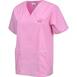 Scrub Dudz Carolina Panthers Breast Cancer Awareness Solid Print Scrub Top Medium