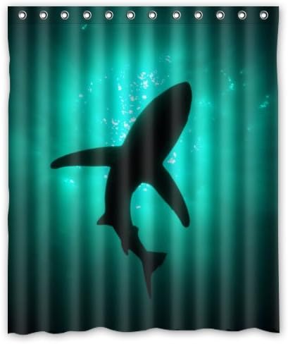 Eco Friendly Abstract Sea Shark Silhouette Ocean Animal Fish Printed Fabric Shower Curtain Polyester Waterproof Bathroom Curtains with Free Hooks 60" x 72"