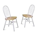 2 Natural and White Finish Arrow Back Dining Chairs