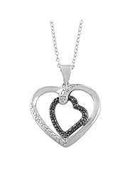 Two-Tone Sterling Silver With Diamond Accent Small Heart Inside Big Heart Necklace (0.016 cttw, 18 inch)