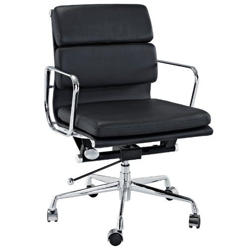LexMod Discovery Mid Back Leather Conference Office Chair in Black Genuine Leather On Sale