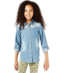Pure Cotton Floral Embroidered Denim Shirt