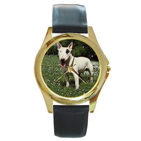 Bull Terrier Round Gold Metal Watch