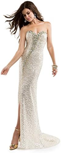 Attractive Sequined Open Back Mermaid Shape Prom Dress (US4, champagne)