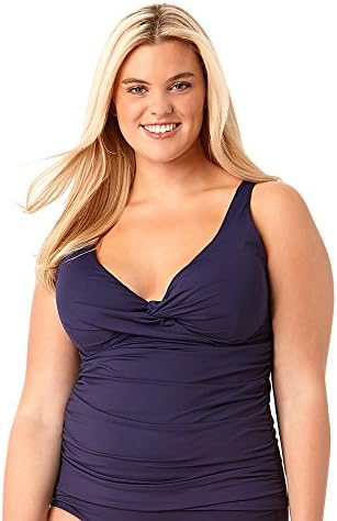 Anne Cole Women's Plus Size Color Blast OTS Twist Front Tankini Swim Top-18W-ACPlus16_SolidNvy