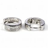 Sterling Silver Huggie Hoop Earrings with Clear CZ - Size: 5mm x 16mm