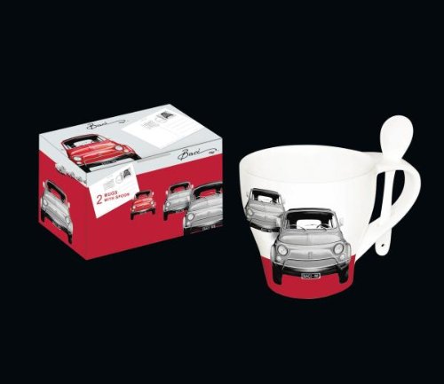 Cilio 251562 Auto 2-er Set Cappuccinotassen Kollektion "Lifestyle" Modell "Retro", rot