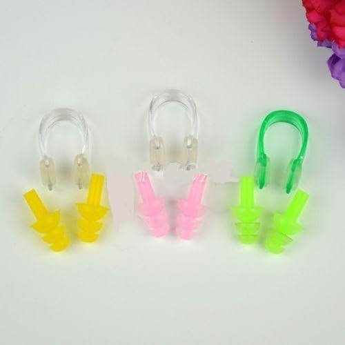 Silicone Swimming Ear Plugs Water Sporting Diving Protector Tool Nose Clip Case (Random Colour)