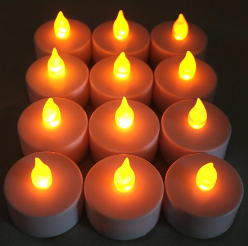 12 flickering flameless led amber flame tea light candl…