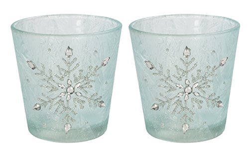 Darice Christmas Decoration Ice Finish Glass Candle Cups with Glitter Blue (Set of 2)