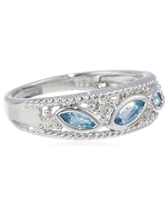 Sterling Silver Rope Blue-Topaz Diamond Ring (0.01 cttw, I-J Color, I2-I3 Clarity), Size 7