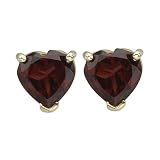 14K Yellow Gold 7 x 7 MM Heart Shaped Dark Red Garnet Earring Studs