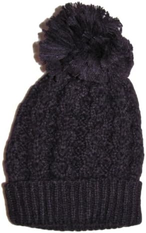 Cable Knit Pompom Hat (Purple)